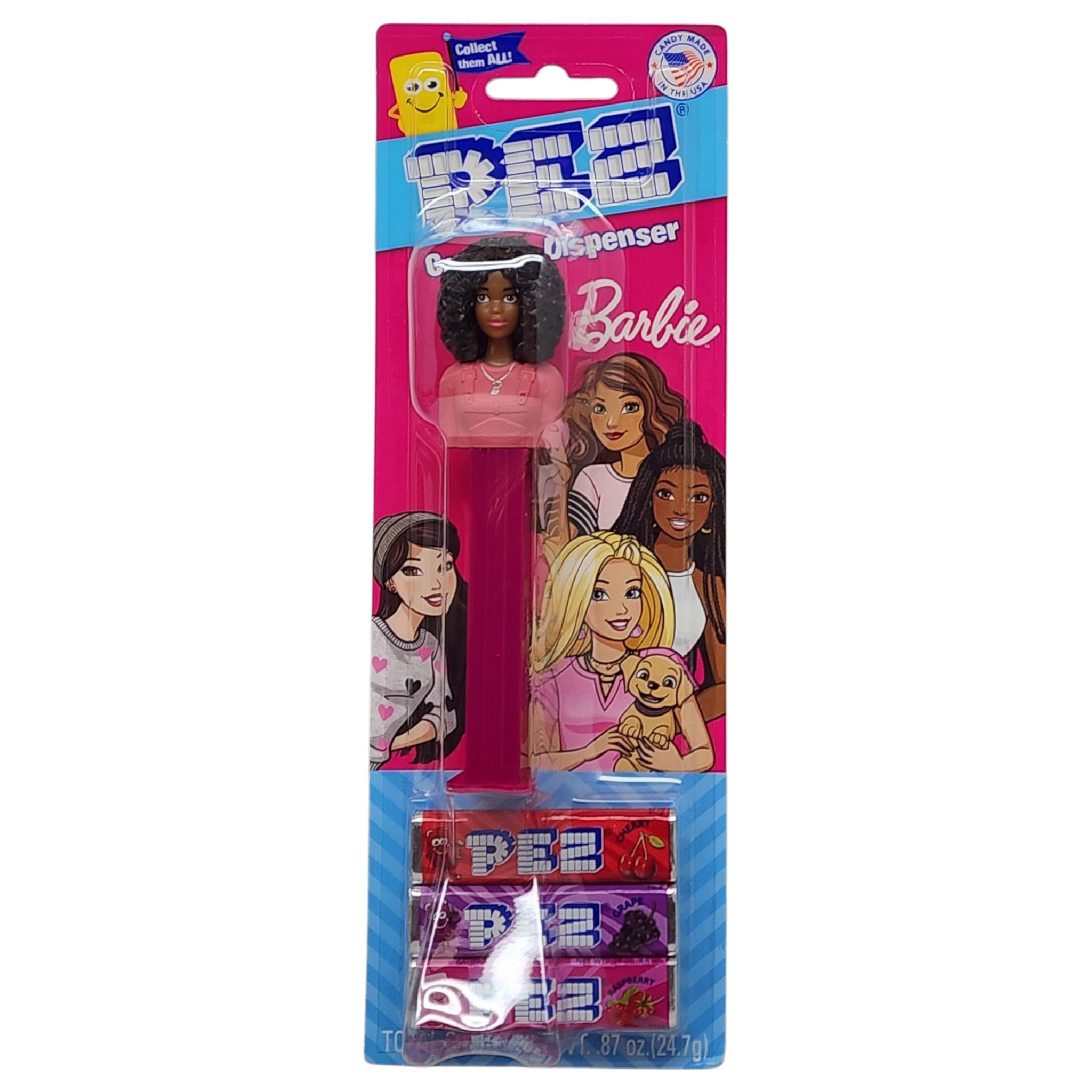 Pez Barbie Dispenser with 3 Candy rolls - Black Hair Barbie