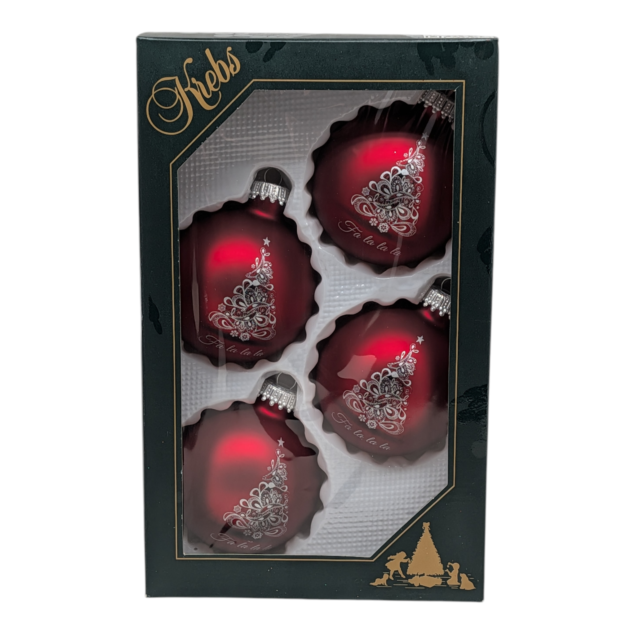 Krebs Value Glass Ornament 4 pack - Deep Red Fa La La