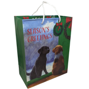 Season's Greetings Gift Bag – Dog Lovers' Winter Scene with Red & White Striped Lining