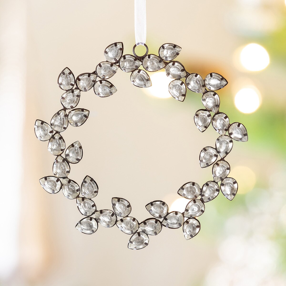 5-Inch Antique Silver Gem Wreath Ornament