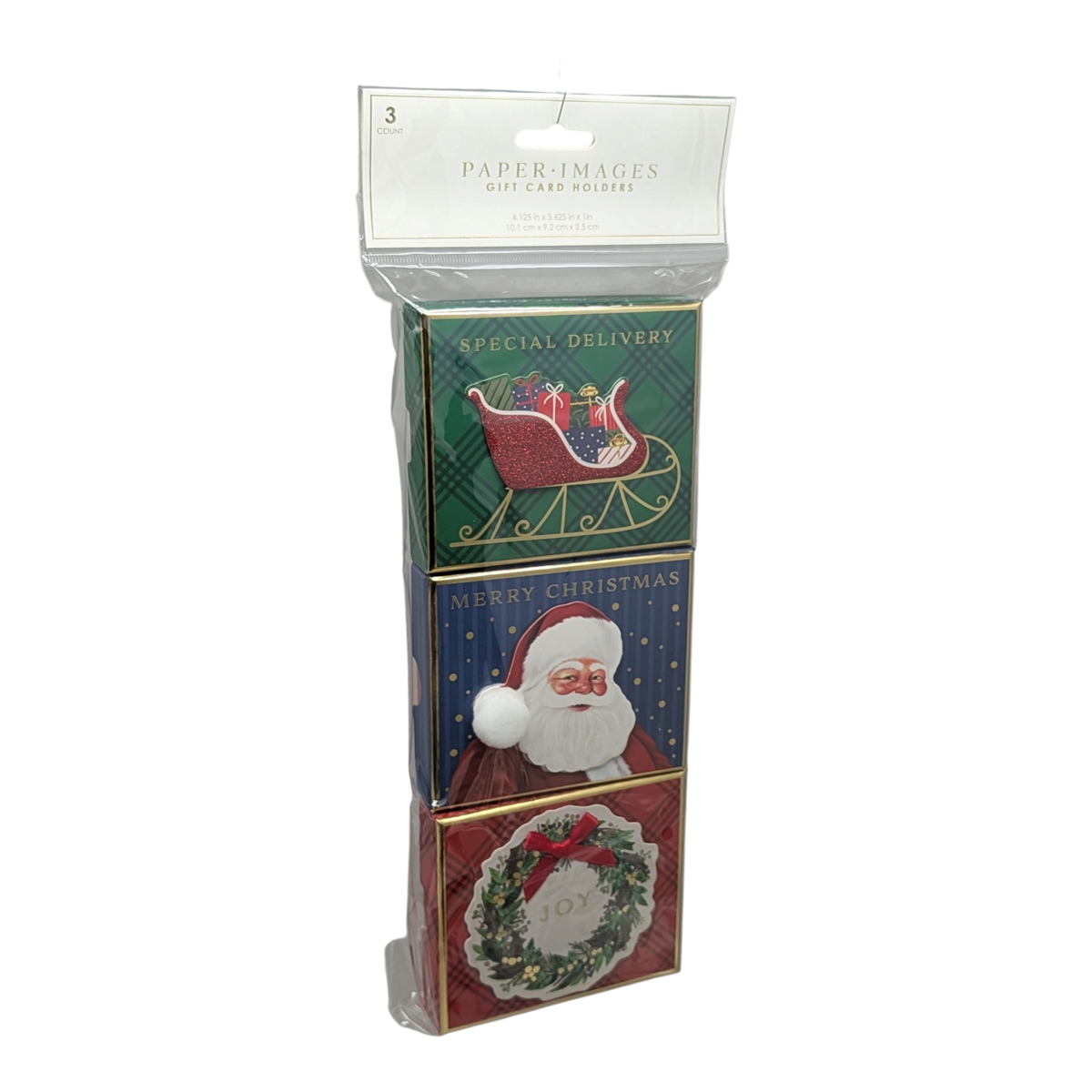 Holiday Gift Box Set of 3 - Santa, Sleigh & Wreath Designs