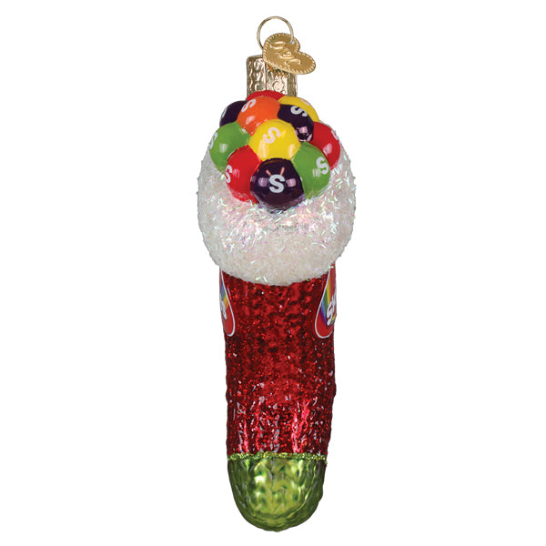Skittles Stocking  Glass Ornament