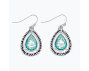 Shimmering Aqua Teardrop Earrings with Detailed Silver