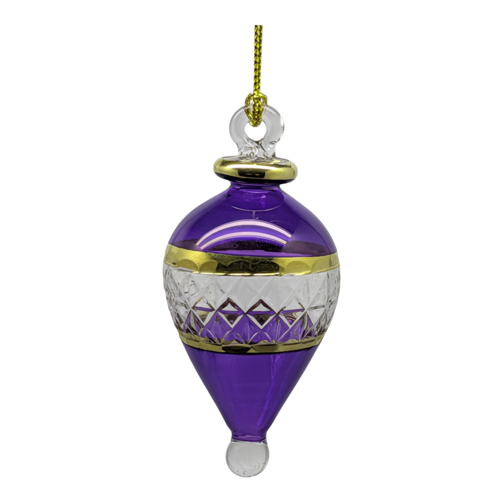 Lattice Glass Ornaments With Gold Accents - Purple Teardrop