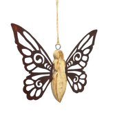 Metal and Mango Wood Rustic Butterfly Ornament - Medium
