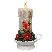 Lighted Cardinal Spinning Water Globe Candle