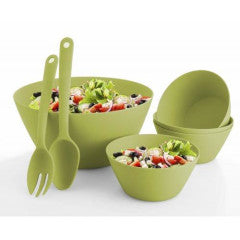 Outdoor Salad 7pc Set - Bamboo-Composite Round, Green by Homeportonline