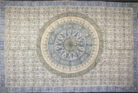 Tapestry Twin Size Kalamkari Circle Blue & Green by Homeportonline