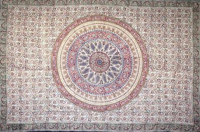 Tapestry Full Size Kalamkari Circle Red / Green by Homeportonline