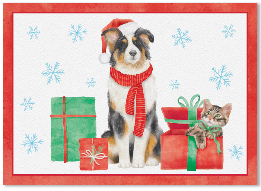 Love of Pets Boxed Cards (Dog with Gifts and Snowflakes)