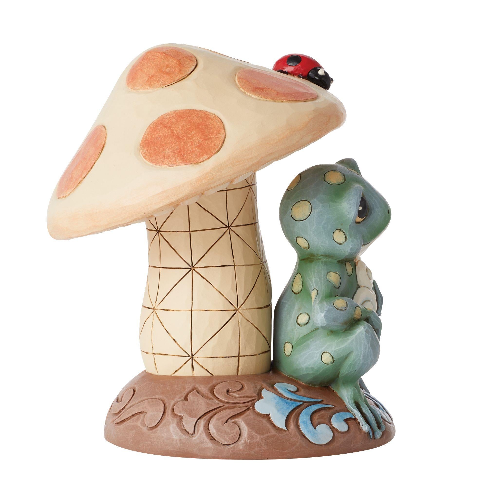 Frog Leaning on Mushroom Figurine