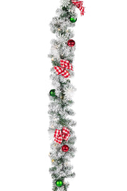 6' Pre-Lit Snowy Garland with Ornaments and Bows