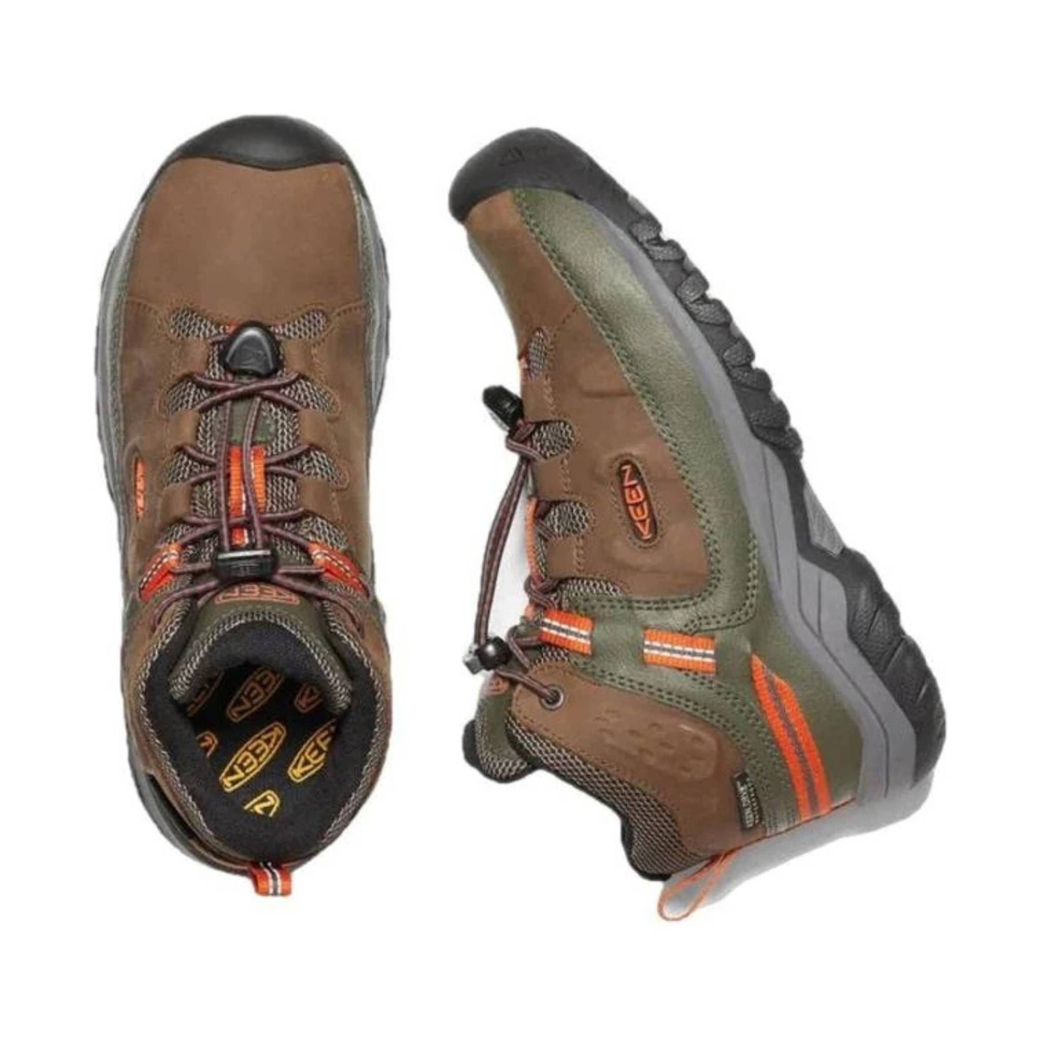 KEEN Big Kids' Targhee Mid Waterproof Hiking Boot - Dark Earth/Forest Night/Orange by Lenny's Shoe & Apparel