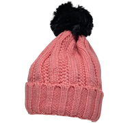 Knit Hat With Three Interchangeable Poms - Rose Pink