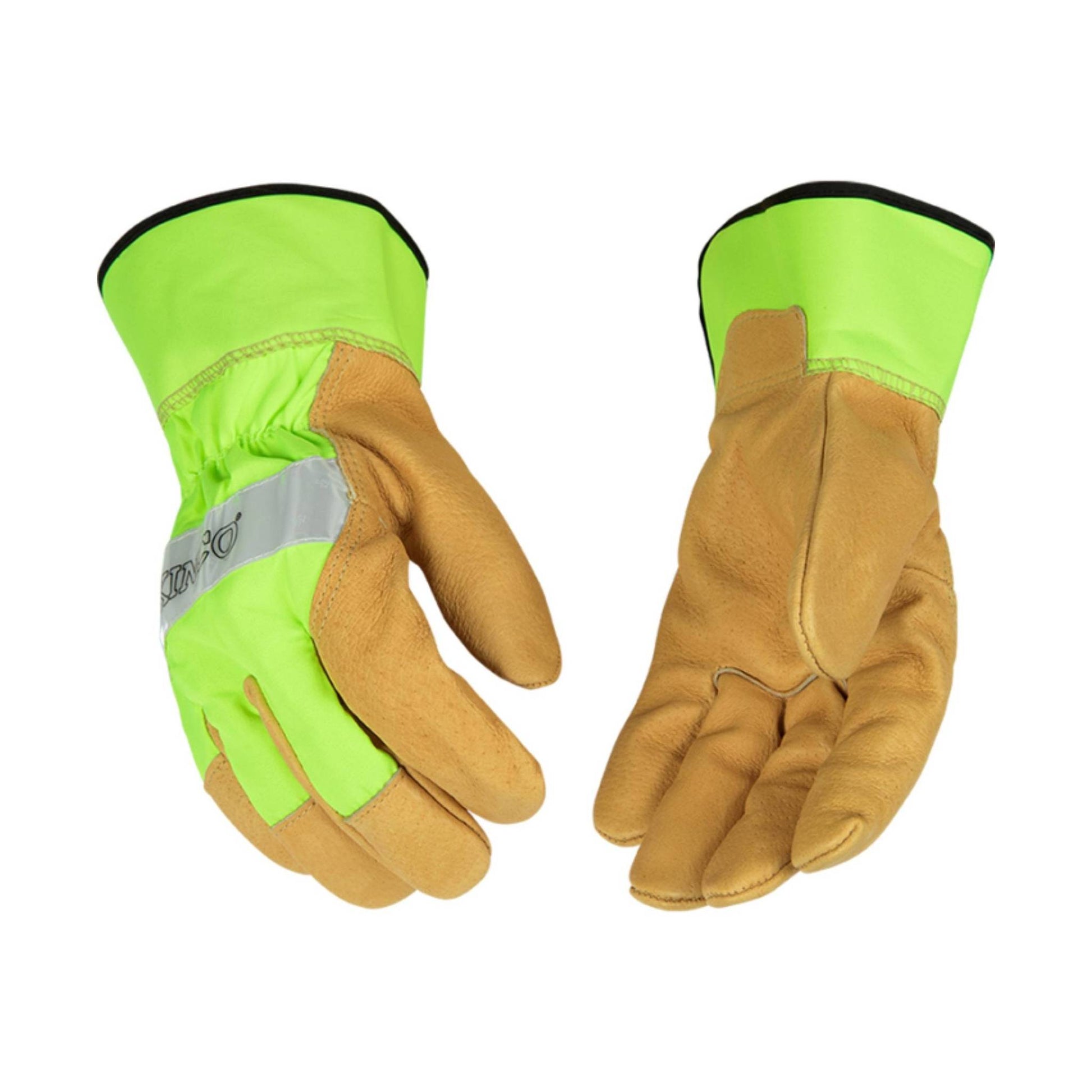 Kinco Men's Hi-Vis Green and Grain Pigskin Palm Work Gloves - Beige/Green by Lenny's Shoe & Apparel
