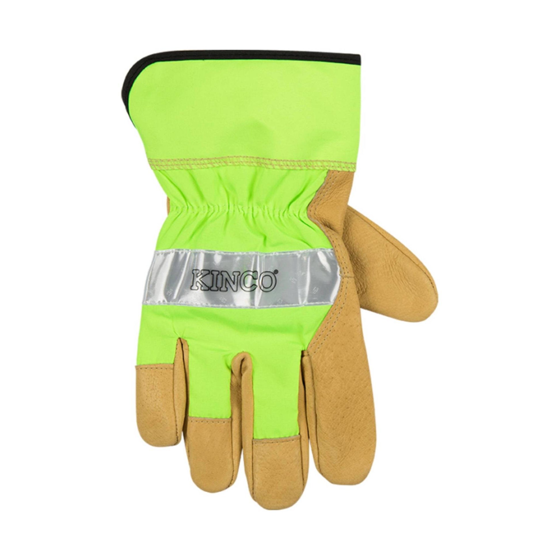 Kinco Men's Hi-Vis Green and Grain Pigskin Palm Work Gloves - Beige/Green by Lenny's Shoe & Apparel
