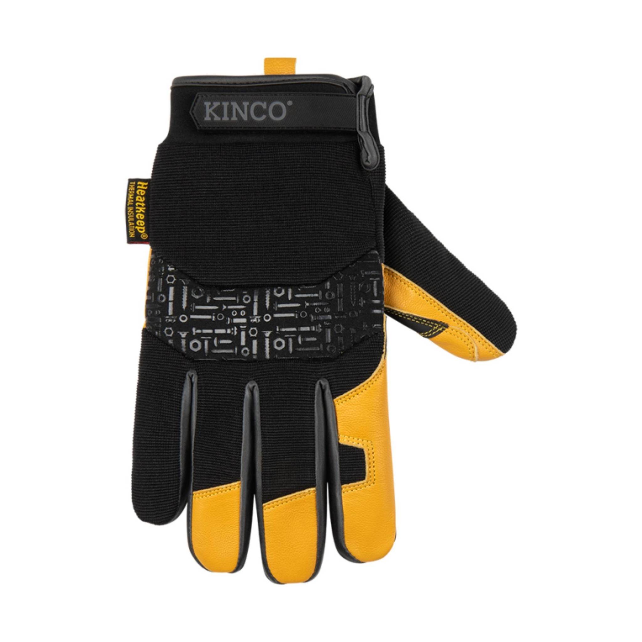Kinco Men's Lined Premium Grain Goatskin and Synthetic Hybrid With Pull Strap Gloves - Yellow/Black by Lenny's Shoe & Apparel