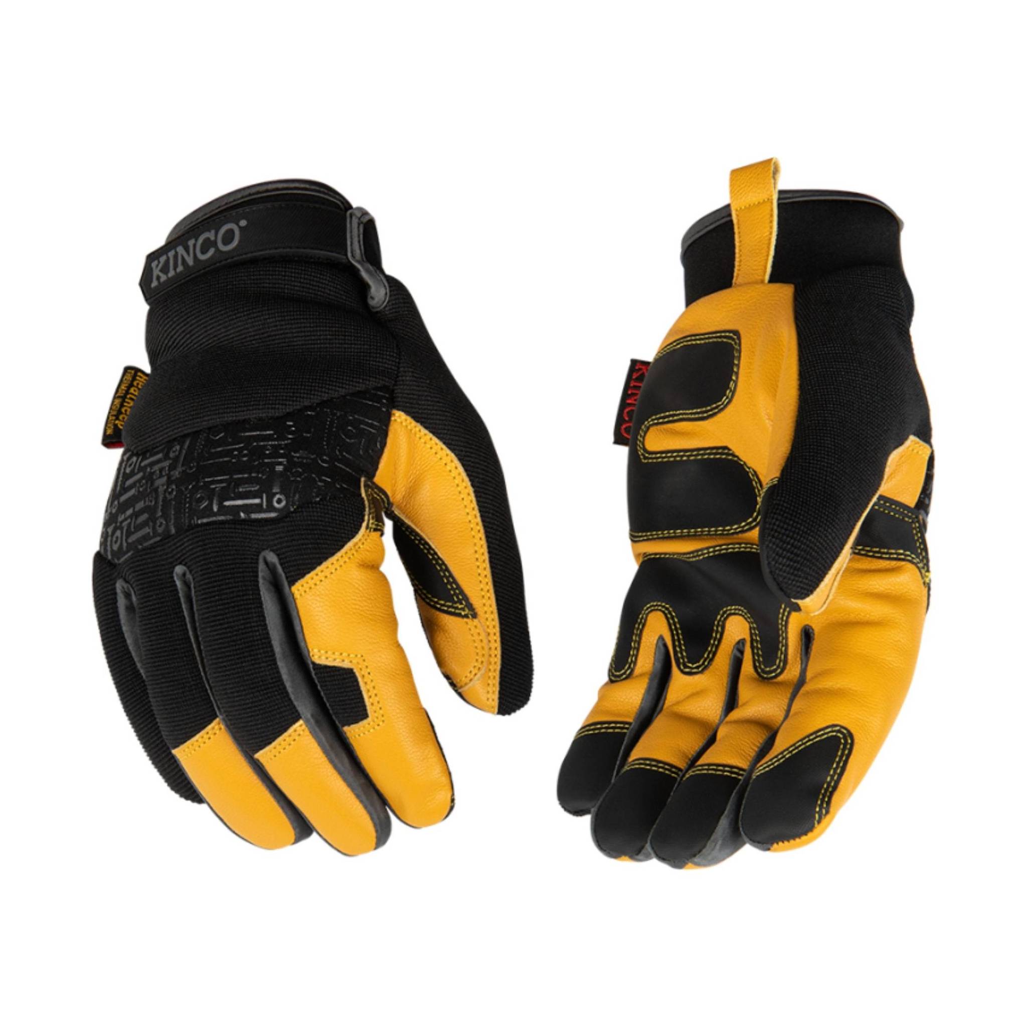 Kinco Men's Lined Premium Grain Goatskin and Synthetic Hybrid With Pull Strap Gloves - Yellow/Black by Lenny's Shoe & Apparel
