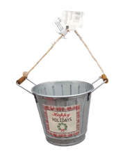 Metal Bucket With Saying Ornament - Happy Holidays