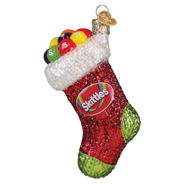 Skittles Stocking  Glass Ornament