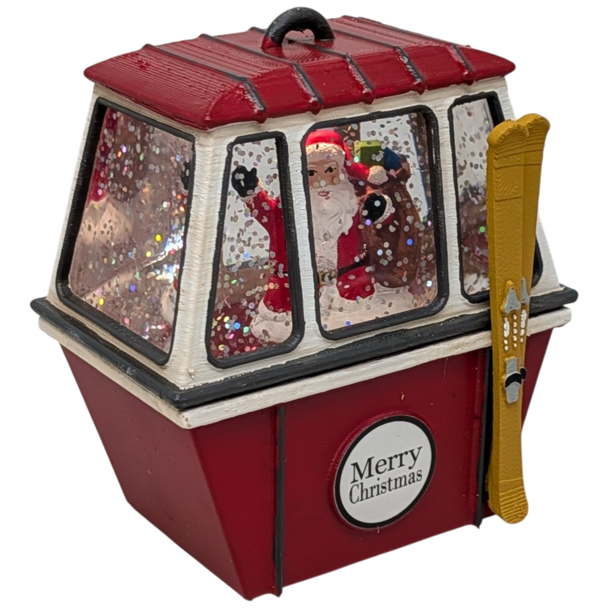 Merry Christmas Ski Gondola Lighted Snowglobe - Santa