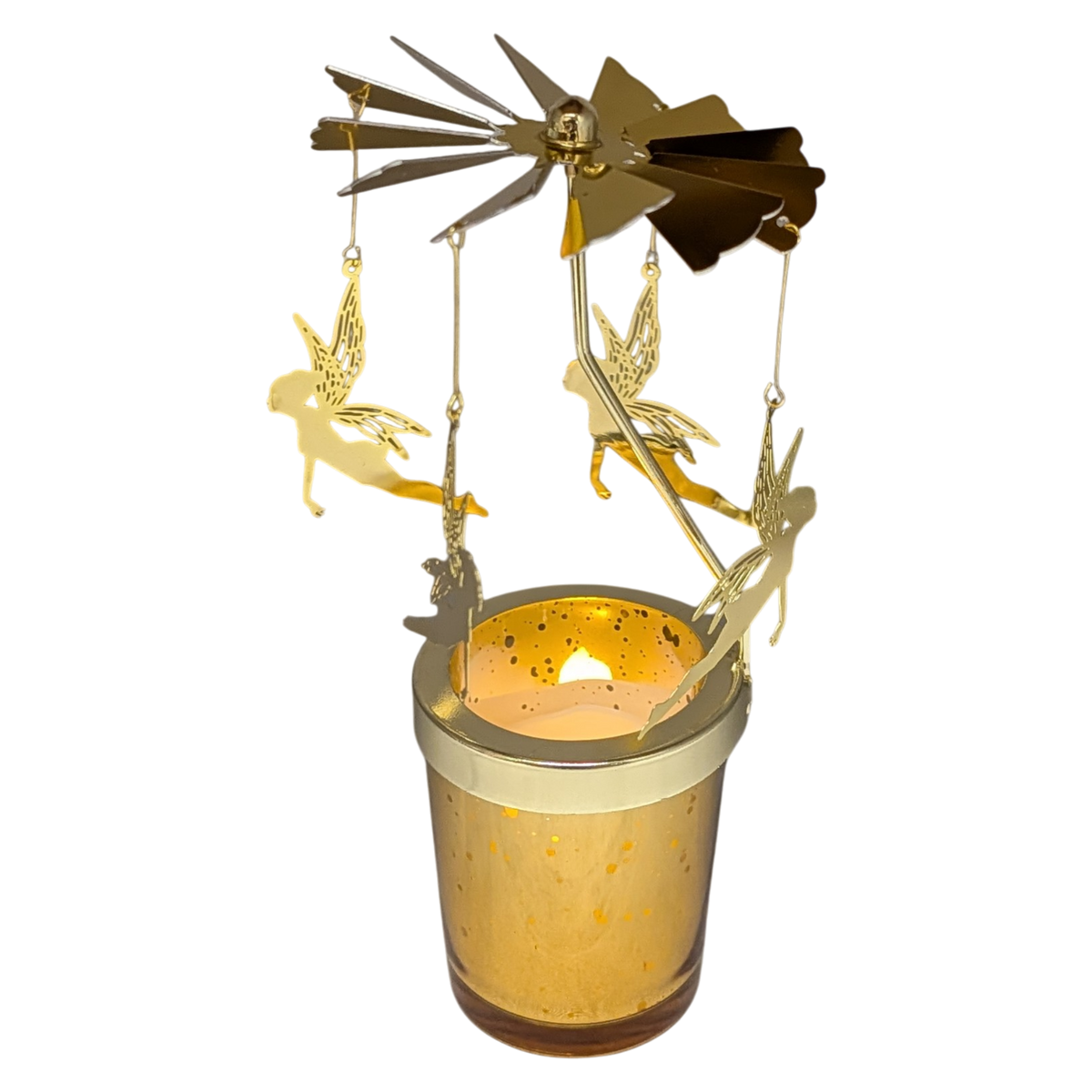 Starry Sky Rotating Candle Holder - Gold with Fairy Dangles