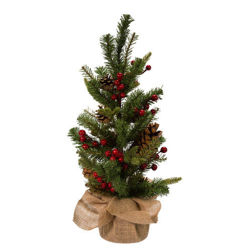 24-Inch Red Berries and Pinecones Artificial Christmas Tree