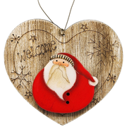 Welcome Santa Heart Wooden Ornament