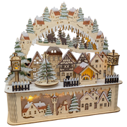 Light-Up Wooden Alpine Village Arch with Rotating Tree