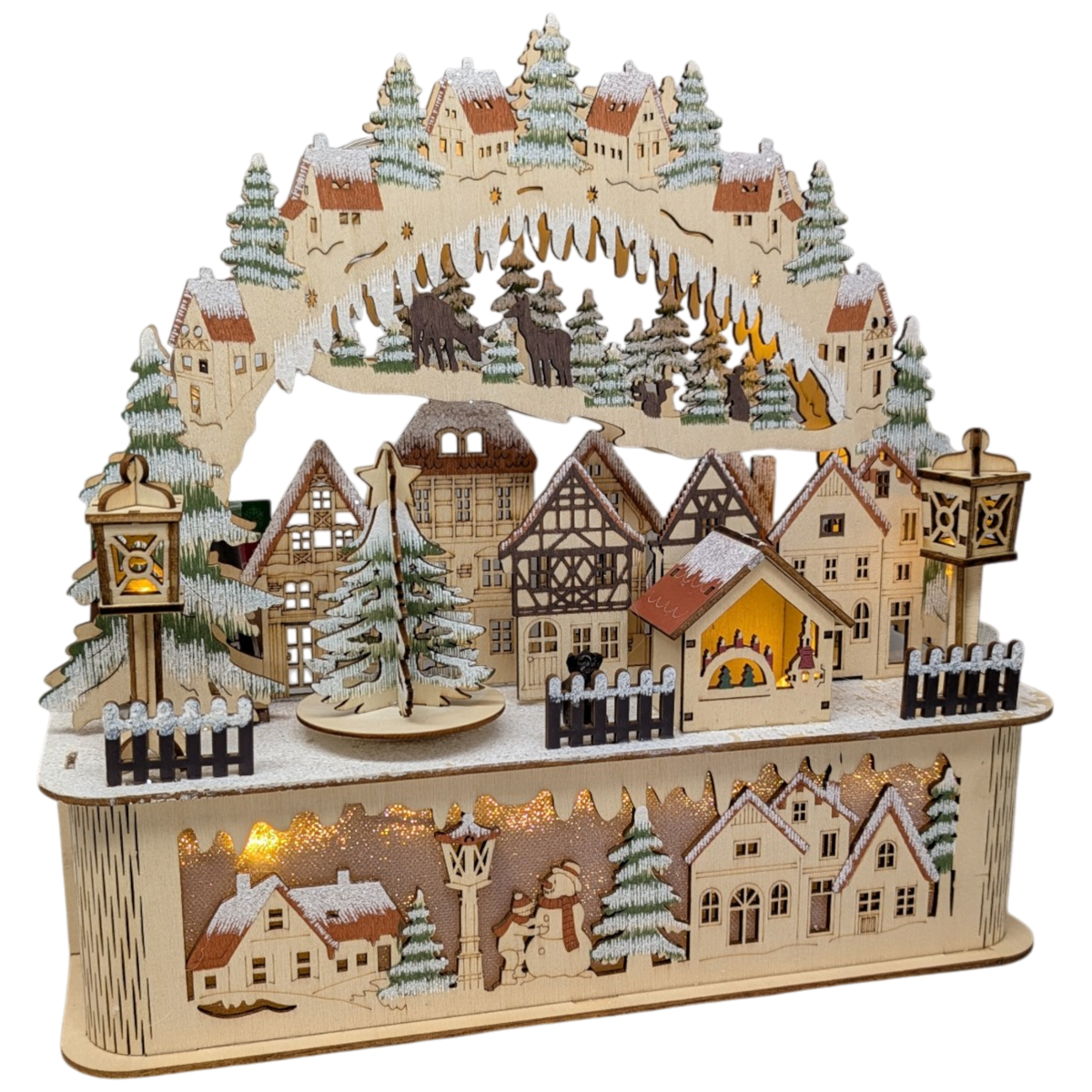 Light-Up Wooden Alpine Village Arch with Rotating Tree