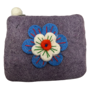 Felt Wool  Lavender  Coin Purse with Flower Applique