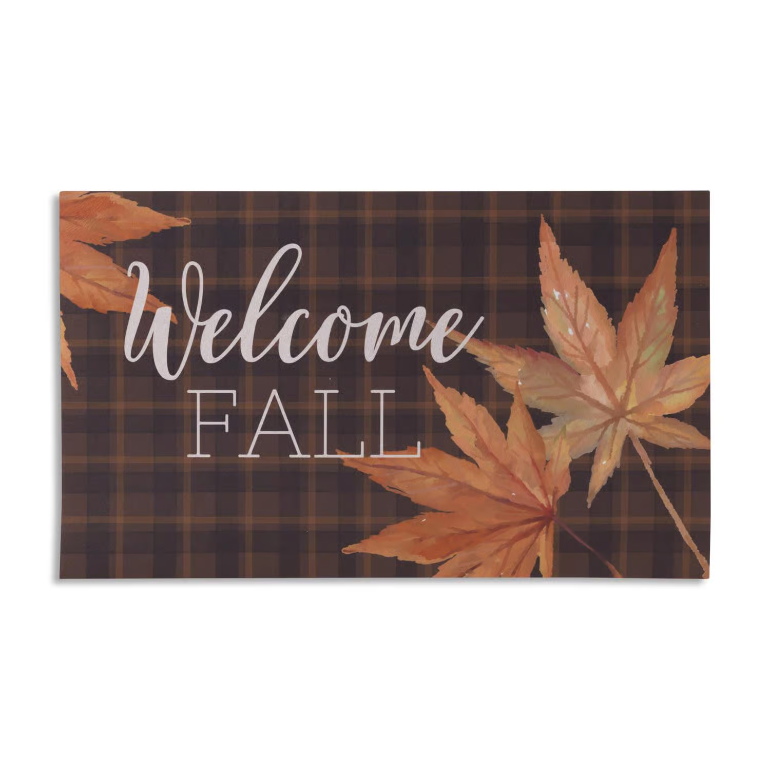 Plaid Maple Leaf "Welcome Fall" Mat