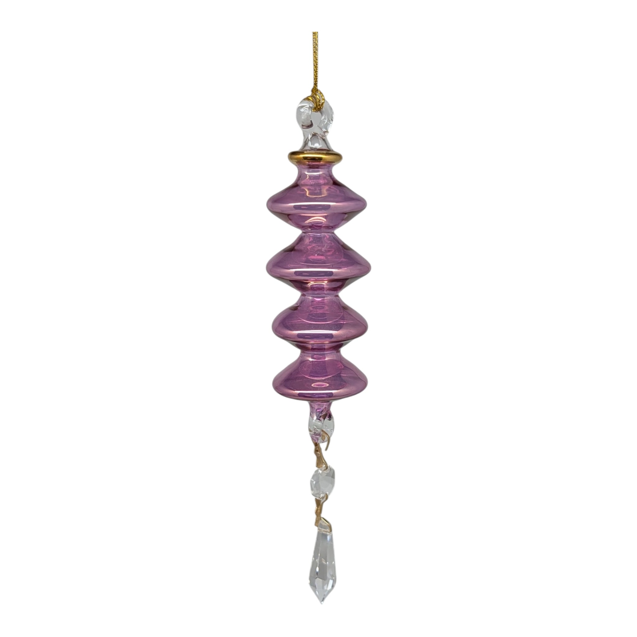 Amethyst Pagoda with Gold-Trimmed Crystal Drop