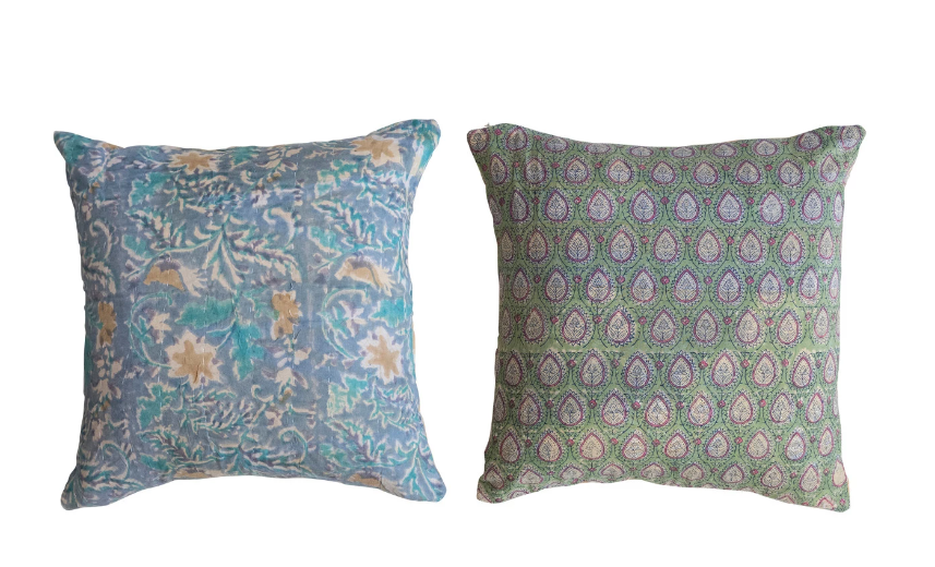Kantha Stitched Pillow 18" Square - Fabrics & Patterns Will Vary - Reversible by Homeportonline