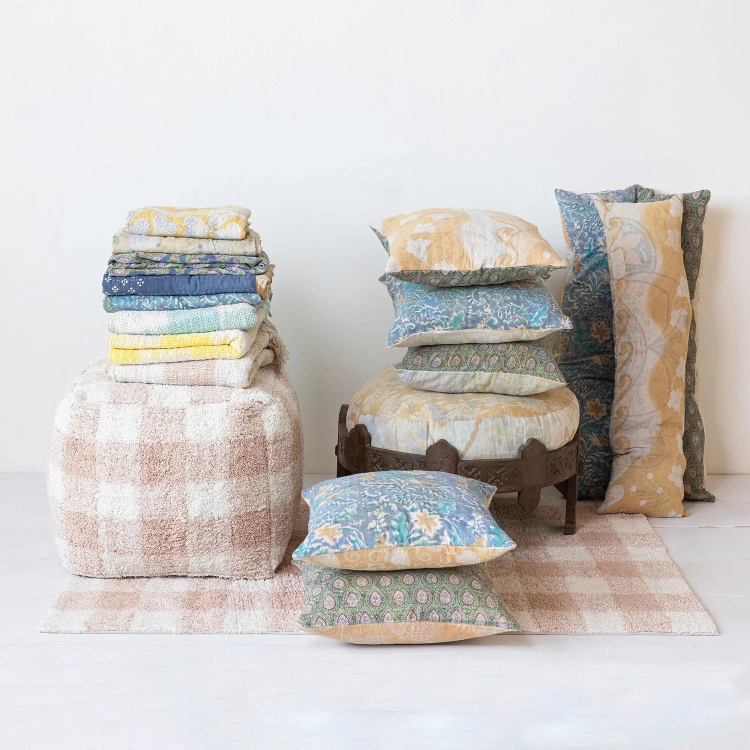 Kantha Stitched Pillow 18" Square - Fabrics & Patterns Will Vary - Reversible by Homeportonline