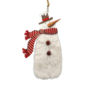 Wood and Fur Snowman Ornament - Red Scarf and Bowler Hat