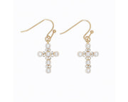 Pearl And Crystal Cross Earrings