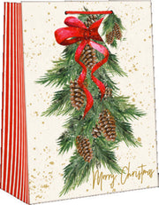 Traditional Large Christmas Gift Bag - Pinecone Swag