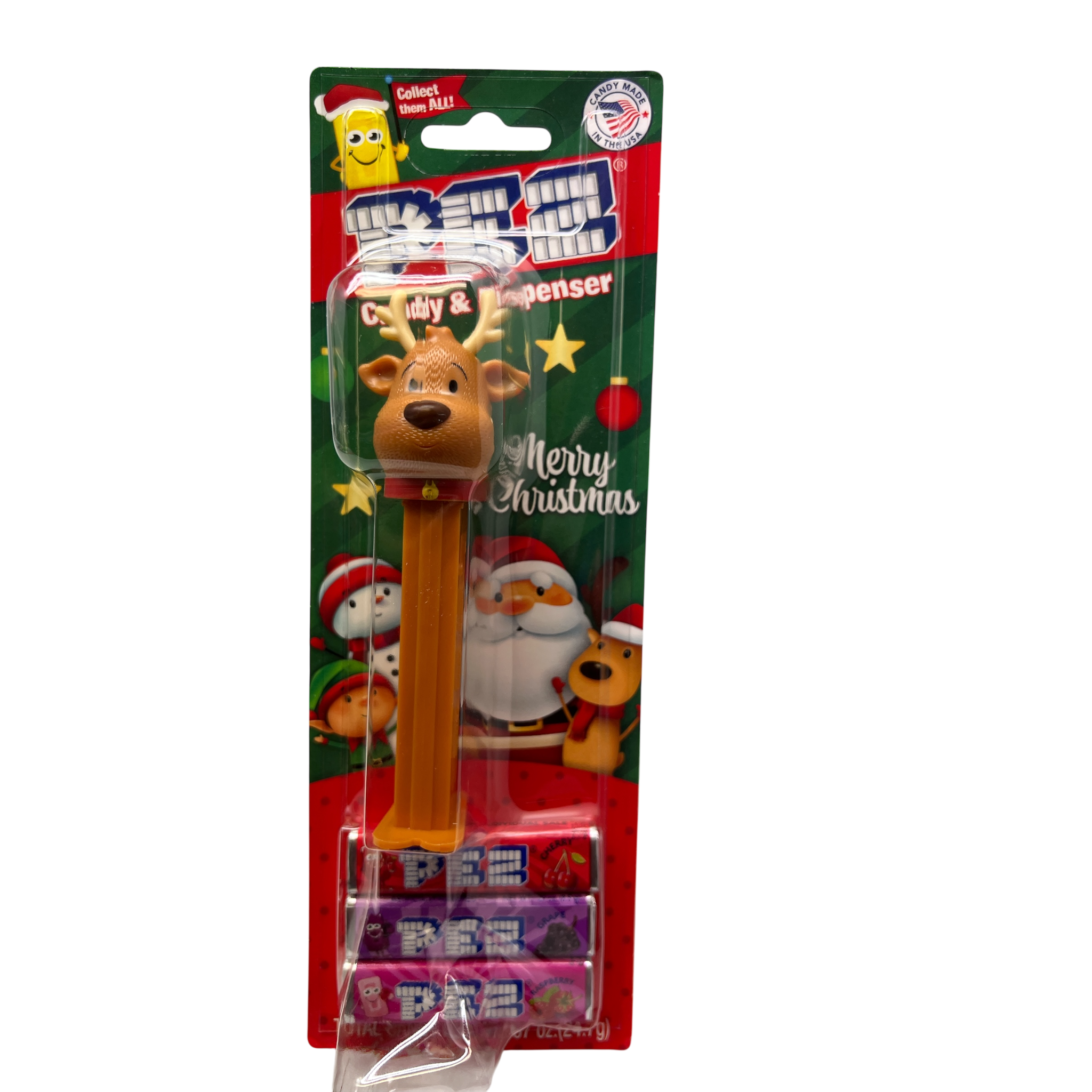 Christmas Pez Dispenser with 3 Rolls of Candy - Reindeer