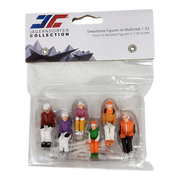 6 Piece sitting figurines with Skis - Orange/Purple