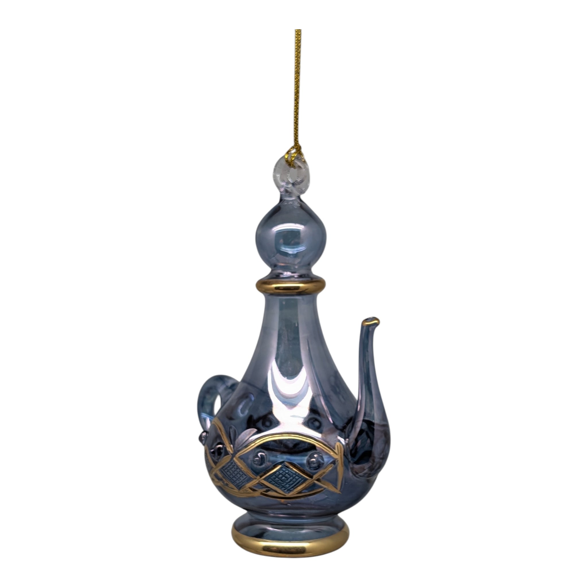 Smoky Blue Genie's Wish Lamp with Ornate Gold Filigree