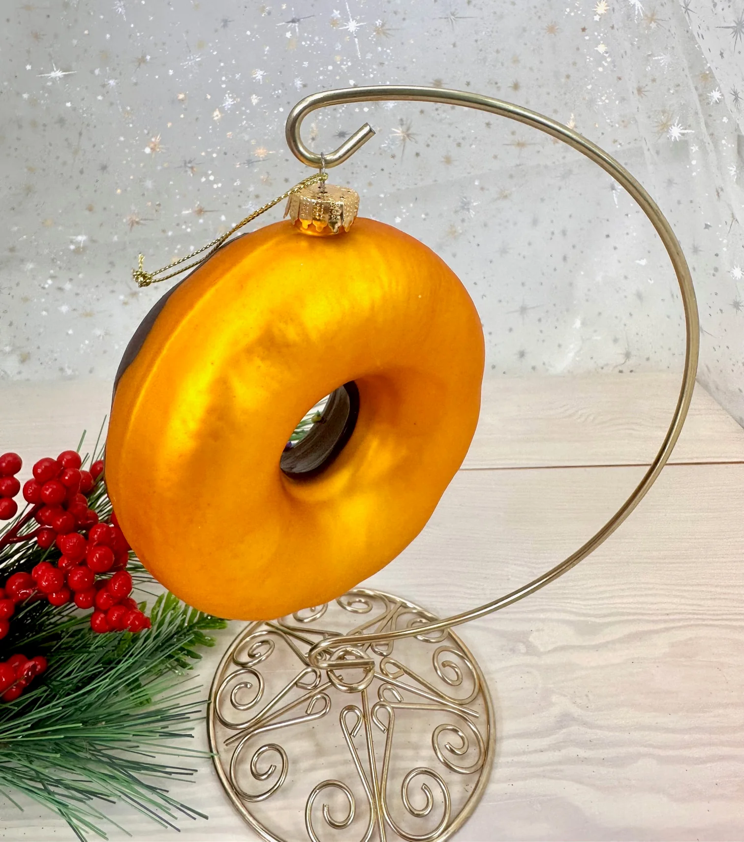 Chocolate Donut Blown Glass Ornament