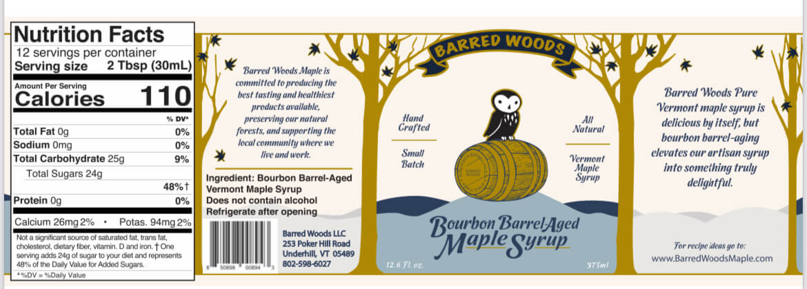 Bourbon Barrel Aged Maple Syrup - 375ml Bottle by Barred Woods Maple