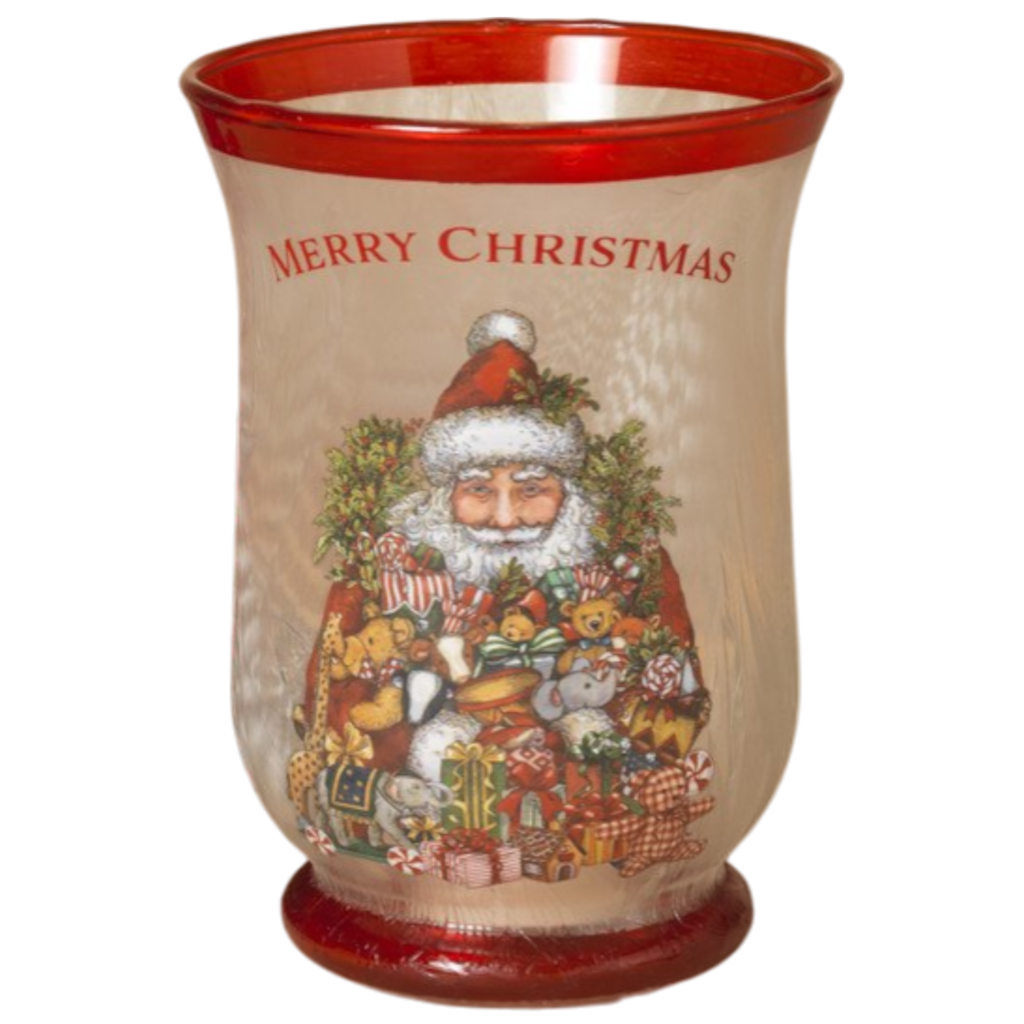 Frosted Glass Santa Hurricane Candleholder
