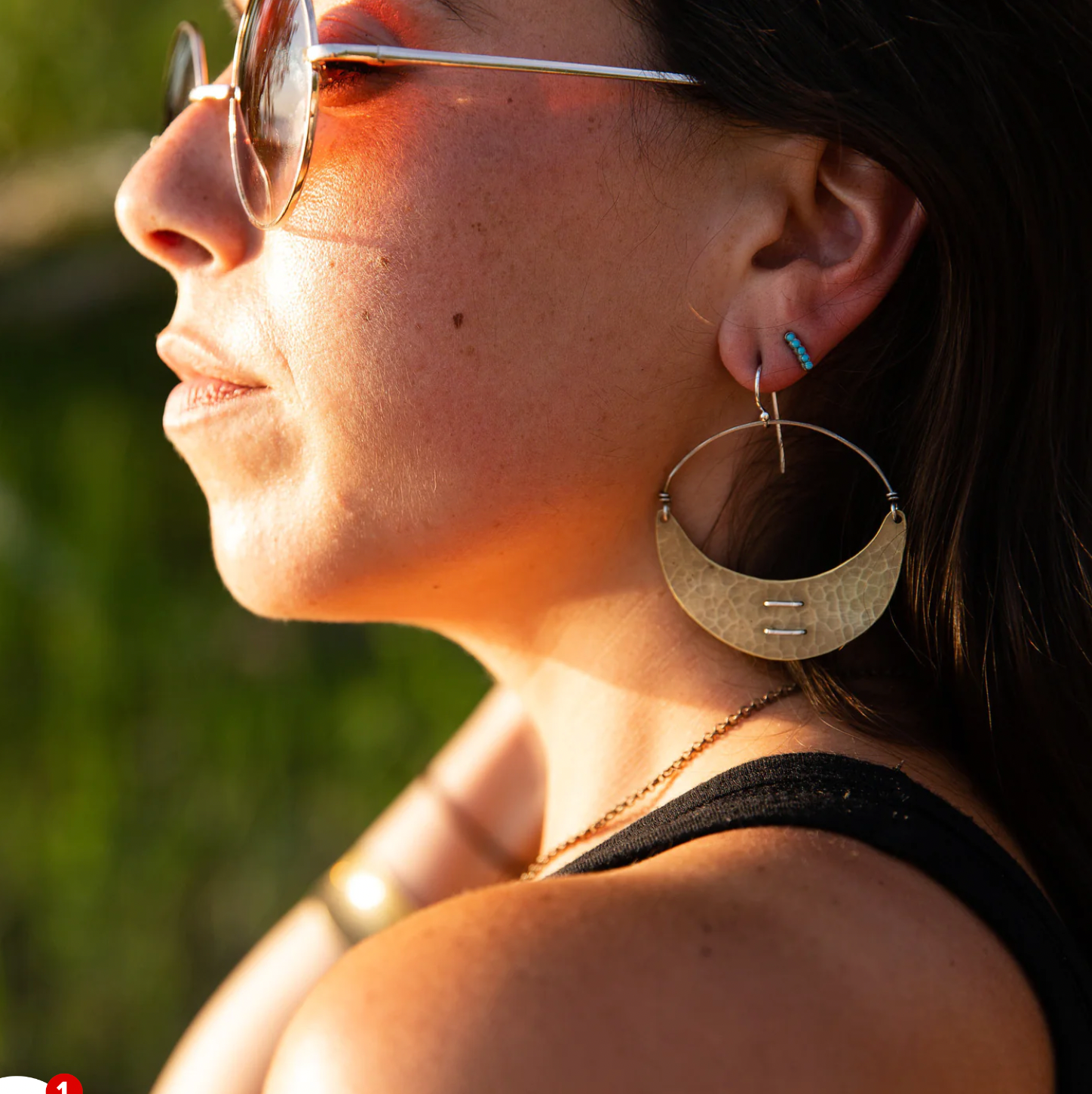 Stitched Brass Crescent Earrings - 2 sizes