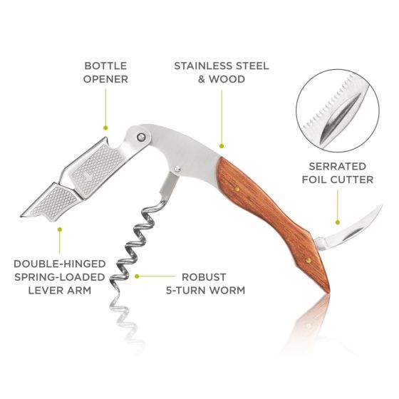 Wine Opener - Sommelier Professional Corkscrew with Wood Handle by Homeportonline