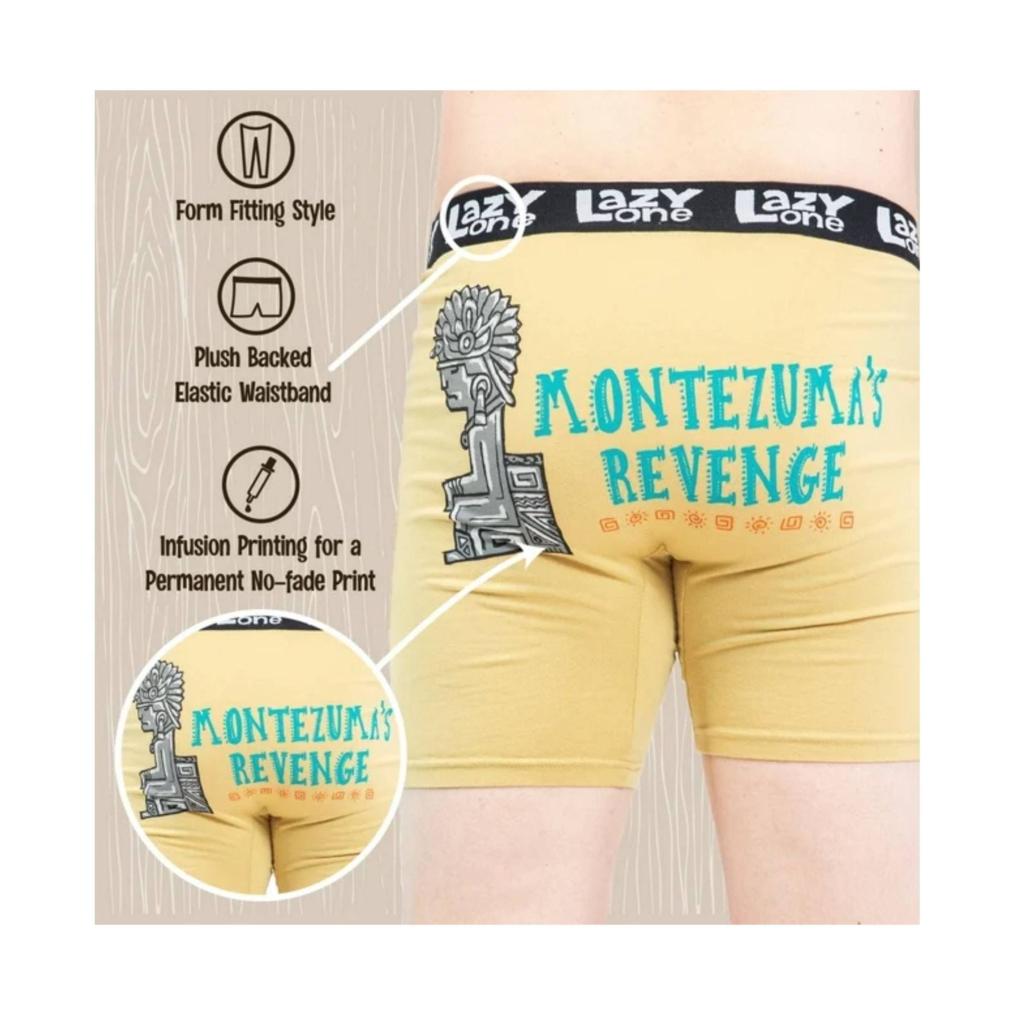 Lazy One Men's Montezuma Revenge Boxer Briefs - Yellow/ Blue/ Black by Lenny's Shoe & Apparel