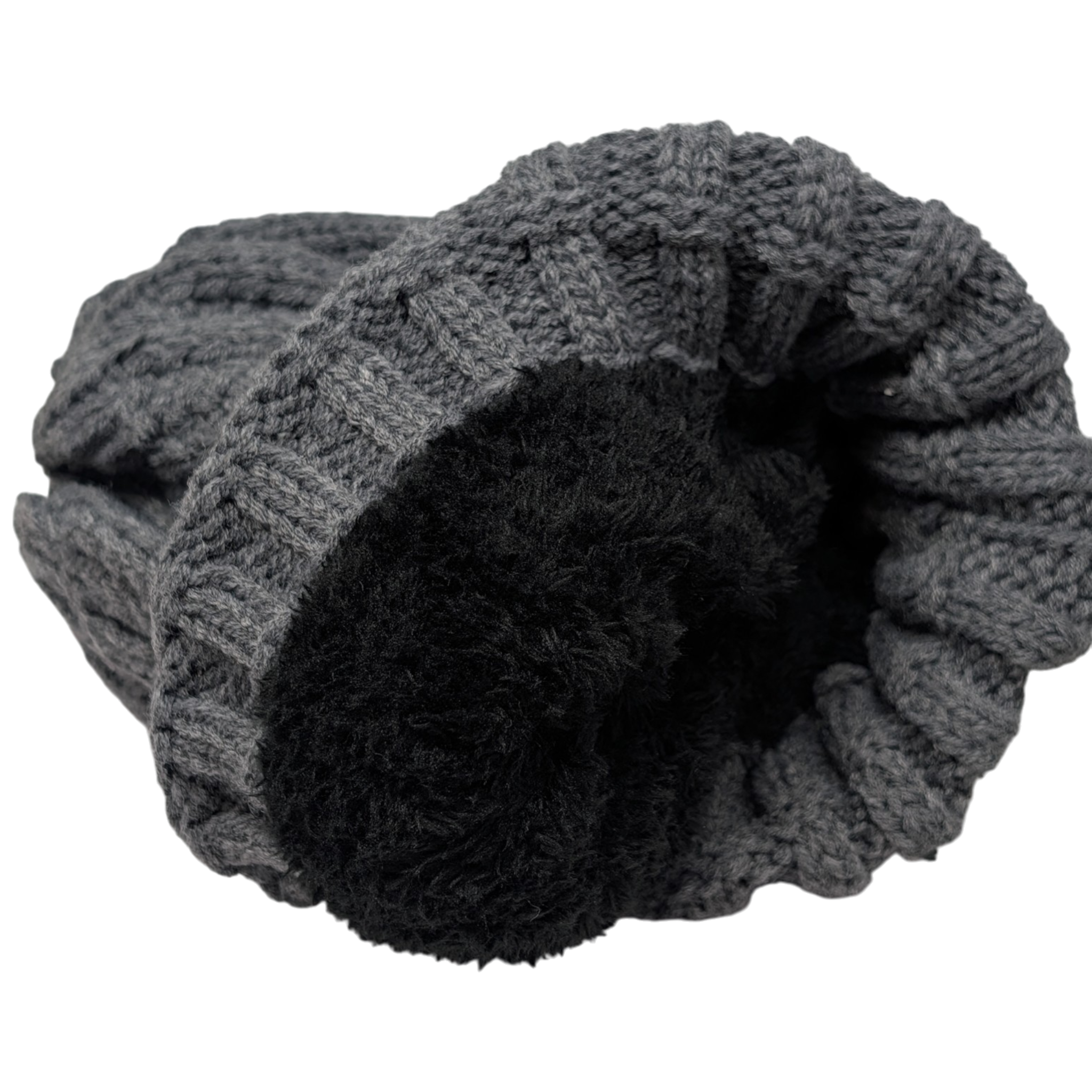Knit Hat With Three Interchangeable Poms - Grey