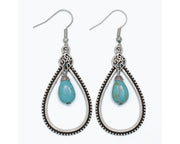 Antiqued Silver Earrings with Turquoise Drops