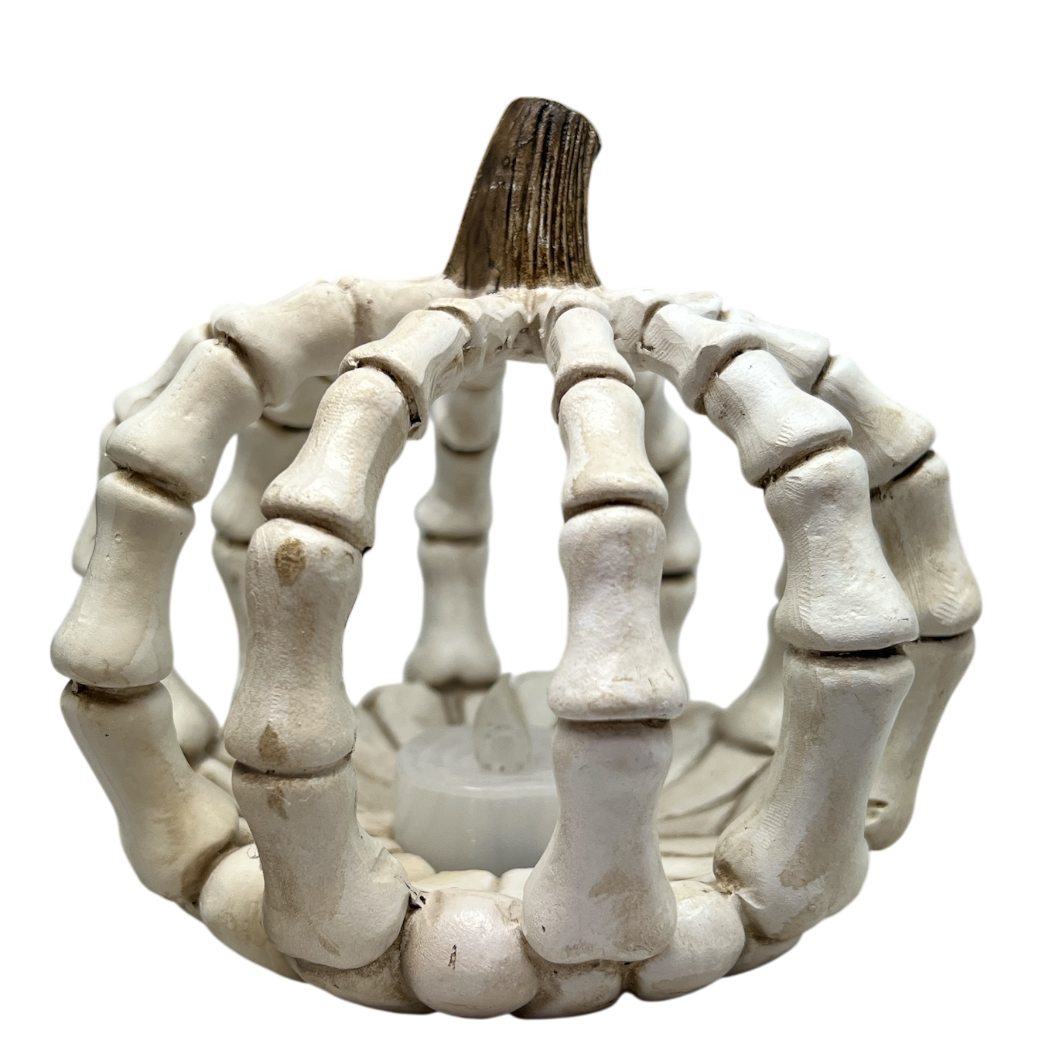 Lighted Resin Halloween Skeleton Pumpkin - Wide